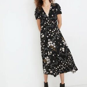 Madewell Black polka daisy Floral Midi Dress size 6